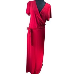 Star Vixen Red Wrap Maxi Dress Short Sleeve Tie Waist Style 3350 ITX 1X
